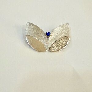 Silver Brooch with Blue and White Accents